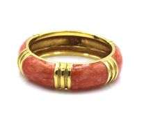 High End 18K YG Band with Pinkish Coral Enamel