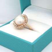 14kt Yellow gold Mabe pearl and diamond halo ring