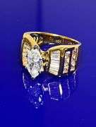 Ladies Sparkling 14 Kt Yellow Gold Plated 3.35 Ct Marquis Cut Lab Simulated Diamond Ring