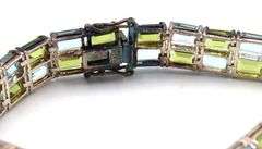 925 Sterling silver signed 2 row emerald cut cubic zirconia bracelet