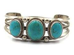 Vintage 925 sterling silver signed turquoise cuff bangle