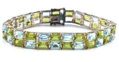 925 Sterling silver signed 2 row emerald cut cubic zirconia bracelet
