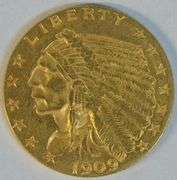 Choice BU 1909 US $2.50 Indian Gold Piece. Better date