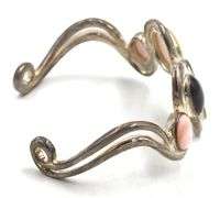 Vintage 925 sterling silver signed black onyx and opal cuff bangle