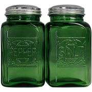 Green Glass Salt and Pepper Shakers