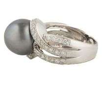 12.0MM Black Tahitian Pearl and 0.15ctw Diamond Ring
