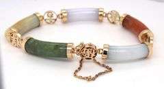 14kt Yellow gold multi color Jade fortune bracelet