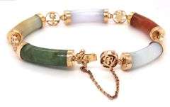 14kt Yellow gold multi color Jade fortune bracelet