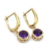 14kt Yellow gold bezel set amethyst dangle earrings