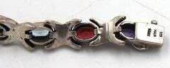 Vintage 925 sterling silver signed multi color stone link bracelet
