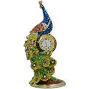 Peacock on Clock Trinket Box Gold-Plated with Crystals