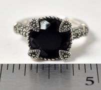 Black Onyx and Marcasite Gemstone Ring in Sterling Silver