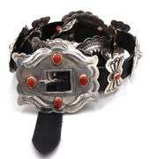 Vintage Native American Navajo morgan coral sterling silver concho belt