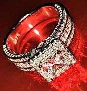 Incredible 14 Kt White Gold Plate 2.25 Ct Princess Cut Simulated Diamond Ring