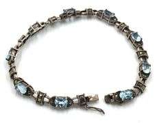 Vintage 925 sterling silver signed blue topaz link bracelet