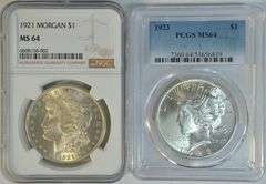 Near Gem BU 1921 Morgan (NGC) & 1923 Peace (PCGS) Silver Dollars