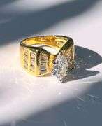 Ladies Sparkling 14 Kt Yellow Gold Plated 3.35 Ct Marquis Cut Lab Simulated Diamond Ring
