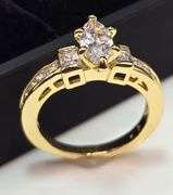Ladies Sparklin14 Kt Tri-Layered Yellow Gold Plated Rare Marquis Cut Lab Simulated Diamond Ring