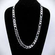 Sparkling 75.8 Gram Tri-Layered .925 Silver Plated Italian Figaro Link Necklace