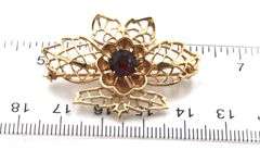 Floral Design 14K YG Garnet Brooch