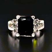 Dazzling 4.25 Ct Emerald Cut Silk Black Lab Simulated Diamond Ring