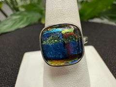 Sterling Silver 925 One of a Kind Dichroic Glass Ring Size 9