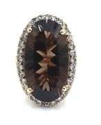Stately 14K YG Smokey Quartz & White Sapphire Ring