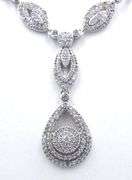 14kt White gold 1.95ctw double halo tear drop cluster diamond necklace