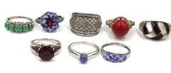 Group of 9 vintage 925 sterling silver gemstone rings