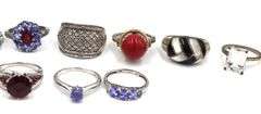 Group of 9 vintage 925 sterling silver gemstone rings