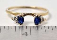 Cute 10K Yellow Gold Blue sapphire and Diamond Ring