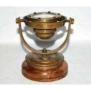 Brass Gimbal Ship’s Compass with Wood Base