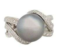 12.0MM Black Tahitian Pearl and 0.15ctw Diamond Ring