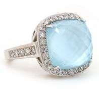 Blue Mother of Pearl Quartz and 0.85ctw Diamond Frame Ring in 14K