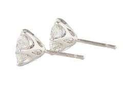 18kt White gold 4.24ctw Round Diamond Triple Excellent Solitaire Stud Earrings
