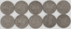 Ten nice sharp Morgan Silver Dollars from 1883 to 1901-O