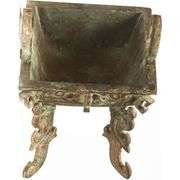 Heavy Verdigris Bronze Incense Burner Square Vessel