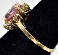 Beautiful 14K Yellow Gold Pink Topaz and Diamond Ring