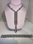 14K White Gold Pearl & Onyx Necklace/Bracelet Set