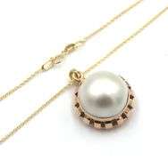14kt Yellow gold Mabe pearl pendant on chain
