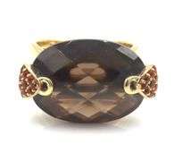 Set of 925 sterling silver smokey quartz dangle earrings and matching ring