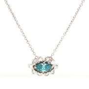 14kt White gold IR Teal and diamond necklace