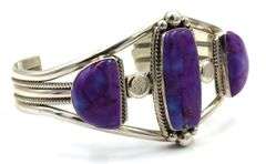 Vintage 925 sterling silver signed purple turquoise cuff bangle
