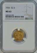 Satiny-fresh Choice BU 1926 $2.50 Indian Gold Piece. NGC MS63