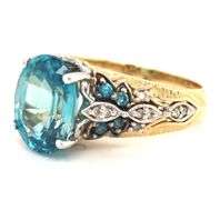 14kt Yellow gold blue zircon and diamond ring