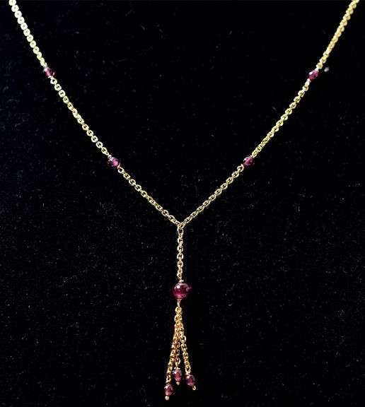 Adorable 14K Yellow Gold Beaded Tassel Necklace