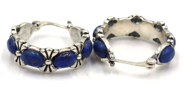 3 Pairs of 925 sterling silver gemstone hoop earrings