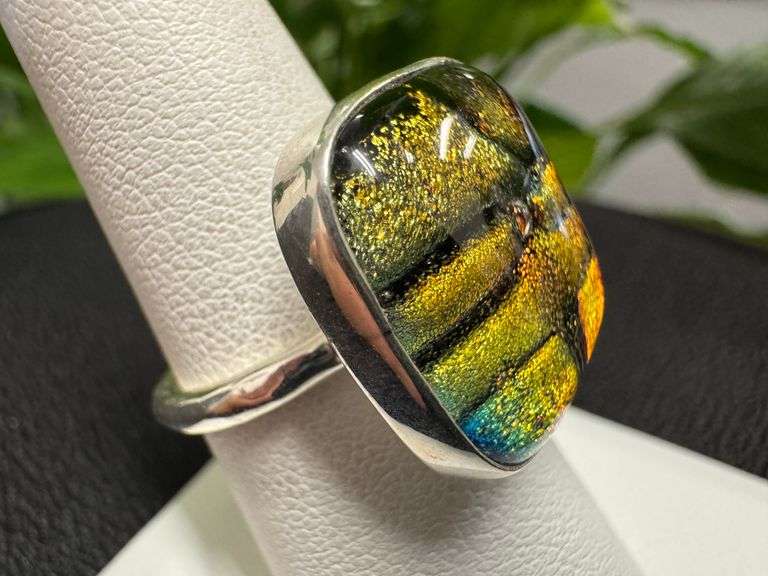 Sterling Silver 925 One of a Kind Dichroic Glass Ring Size 7.25