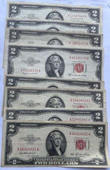 2 Each 1953 53 A B Series & 1963 $2  Red Seal US Notes