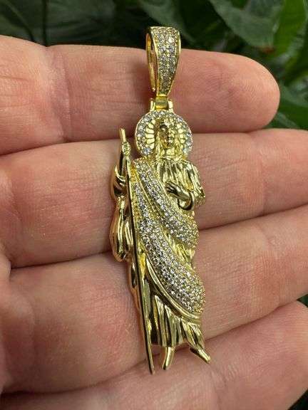 Gold Plated 925 Sterling Silver CZ St Jude Hip Hop Pendant